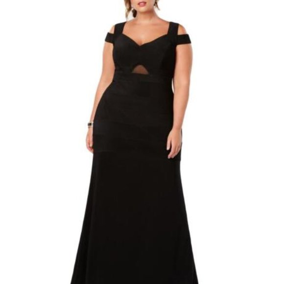 Emerald Sundae Mesh Inset Cold Shoulder Cut-out Bandage Evening Gown Size 16 - Picture 1 of 13